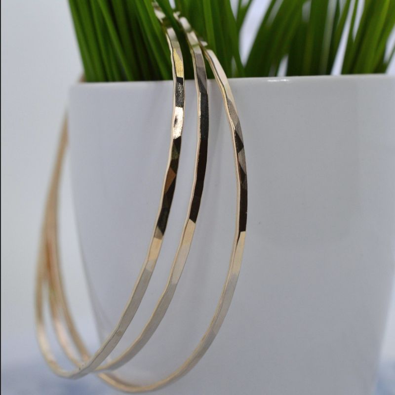 Gold Fill Skinny Hammered Bangle Bracelet