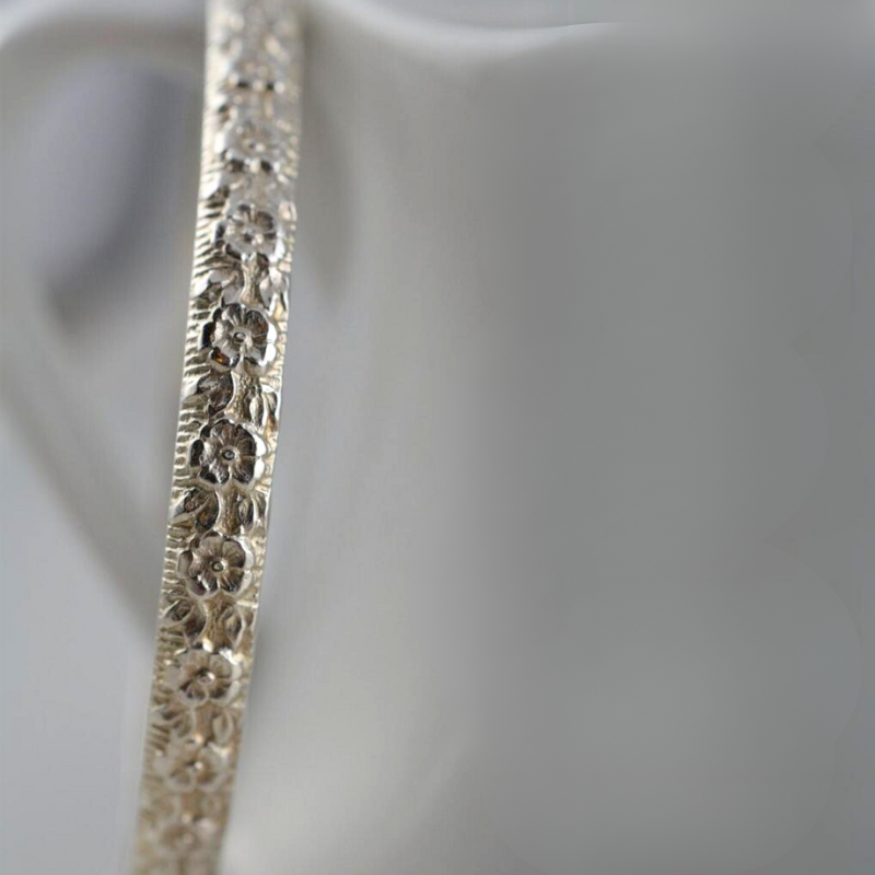 Sterling Silver Floral Bangle Bracelet