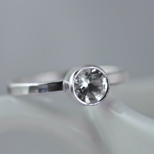 Sterling Silver 5mm White Topaz Ring