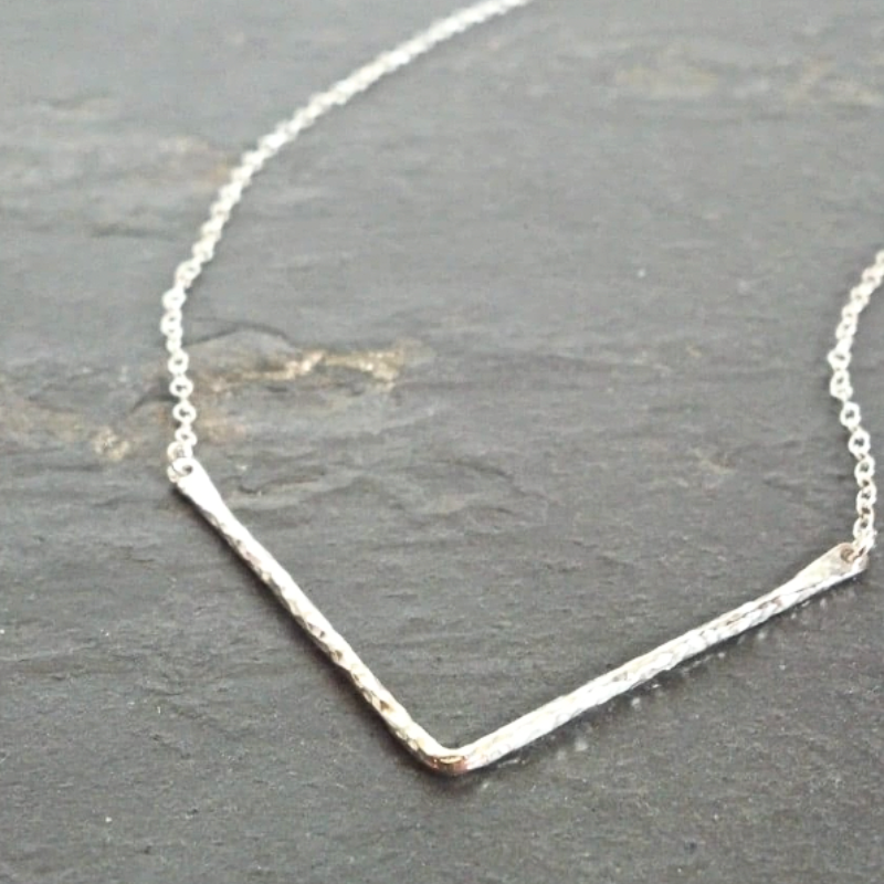 Sterling Silver Hammered Chevron Necklace