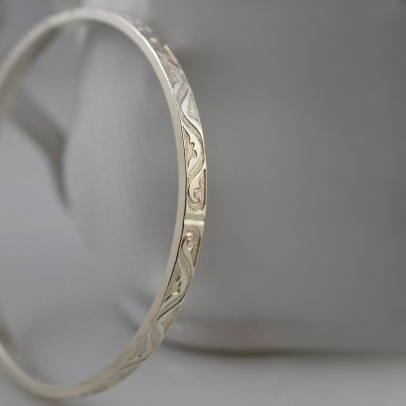 Sterling Silver Scroll Pattern Bangle Bracelet