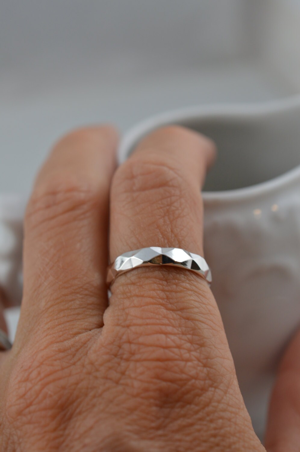 Sterling Silver Diamond Pattern Ring