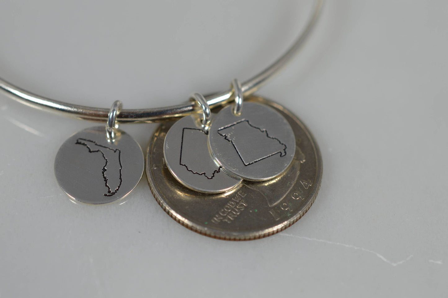 Sterling Silver State Charm Bangle Bracelet