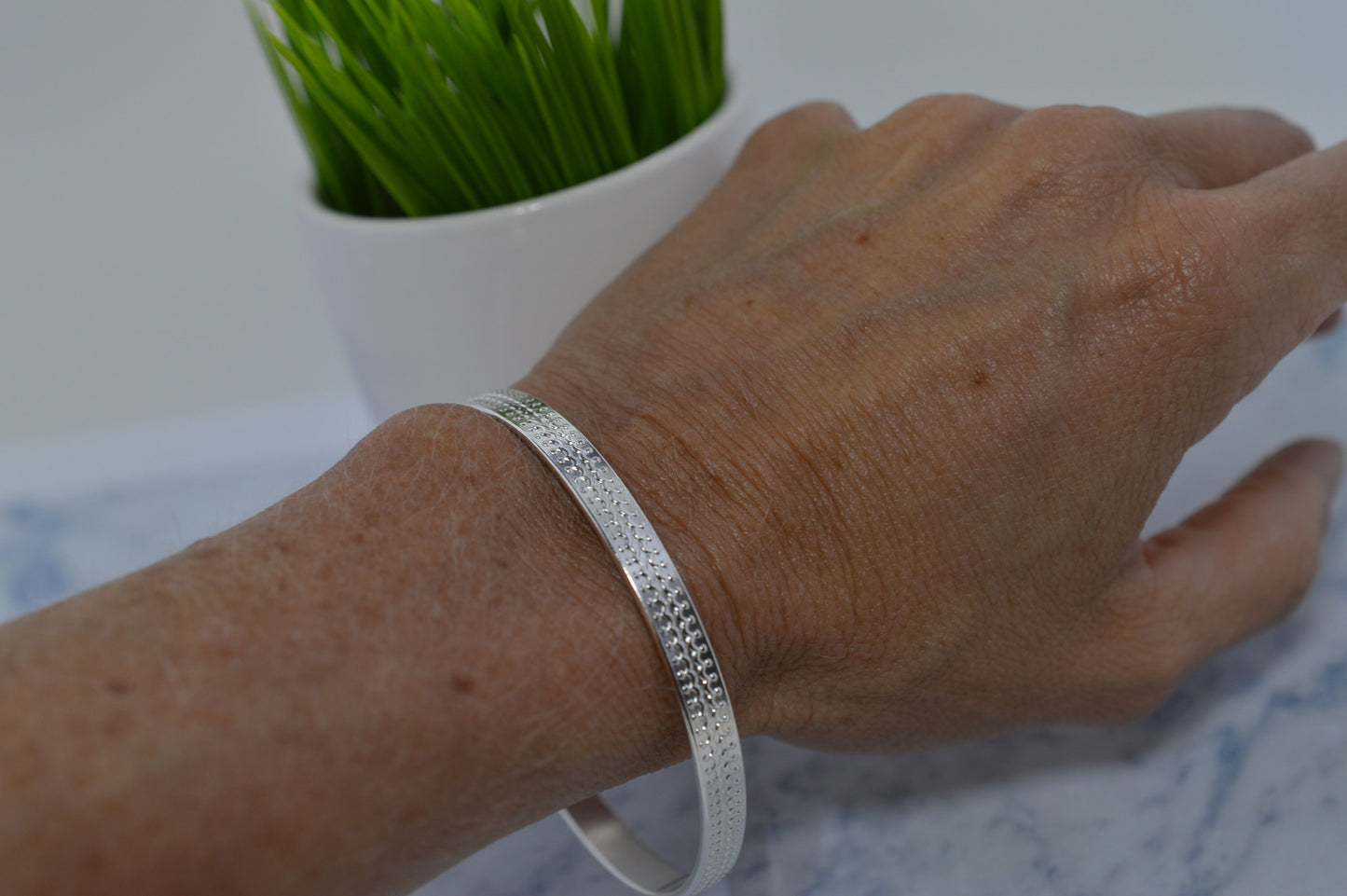 Sterling Silver Crown Bangle Bracelet