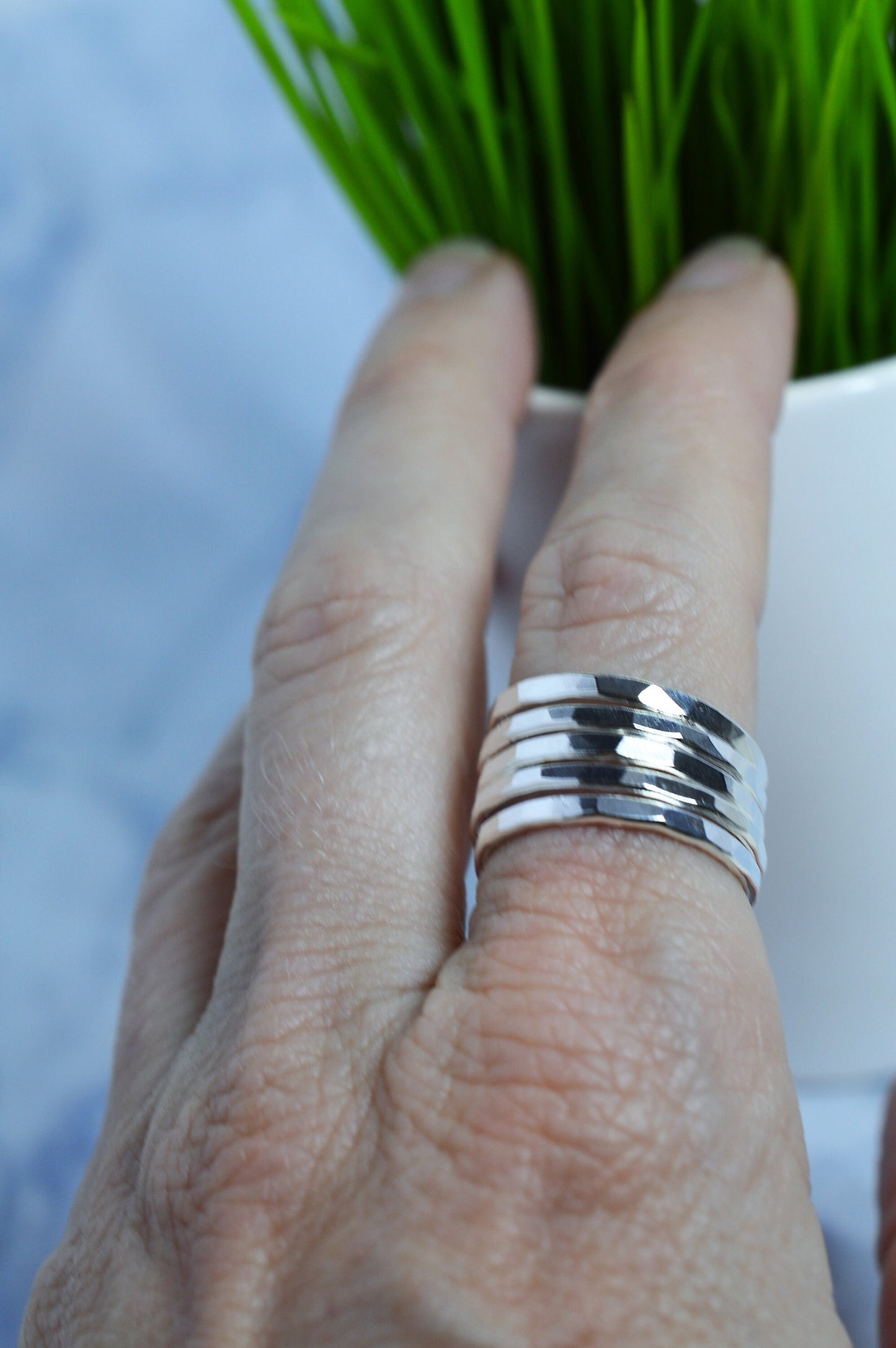 Sterling Silver  Stack Rings - Hammered - Set of 3, 5 or 7