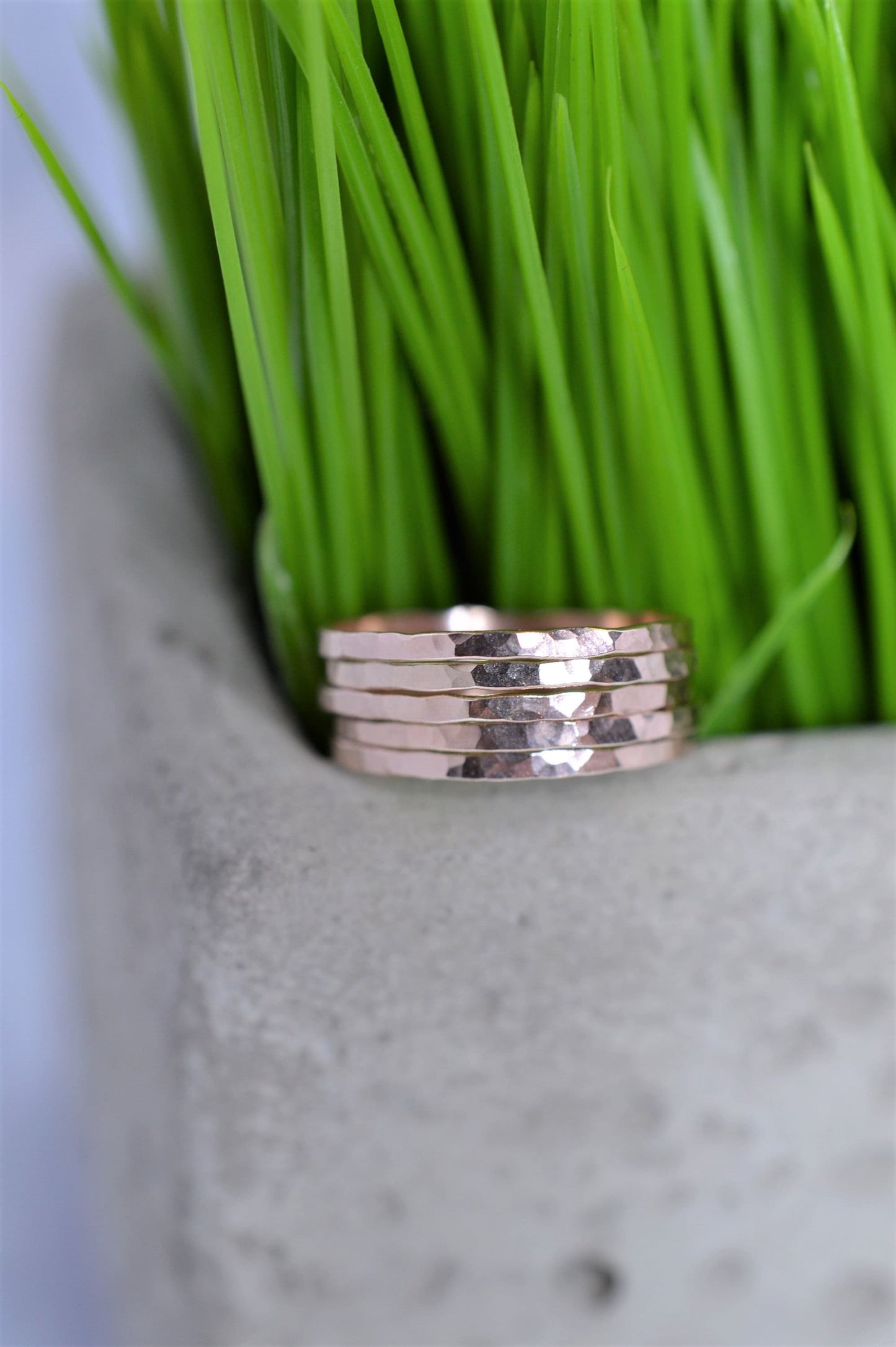 Rose Gold Ultra Thin Hammered Stacking Ring Set