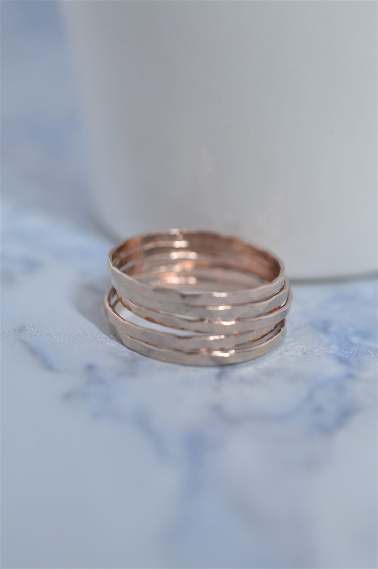 Rose Gold Ultra Thin Hammered Stacking Ring Set