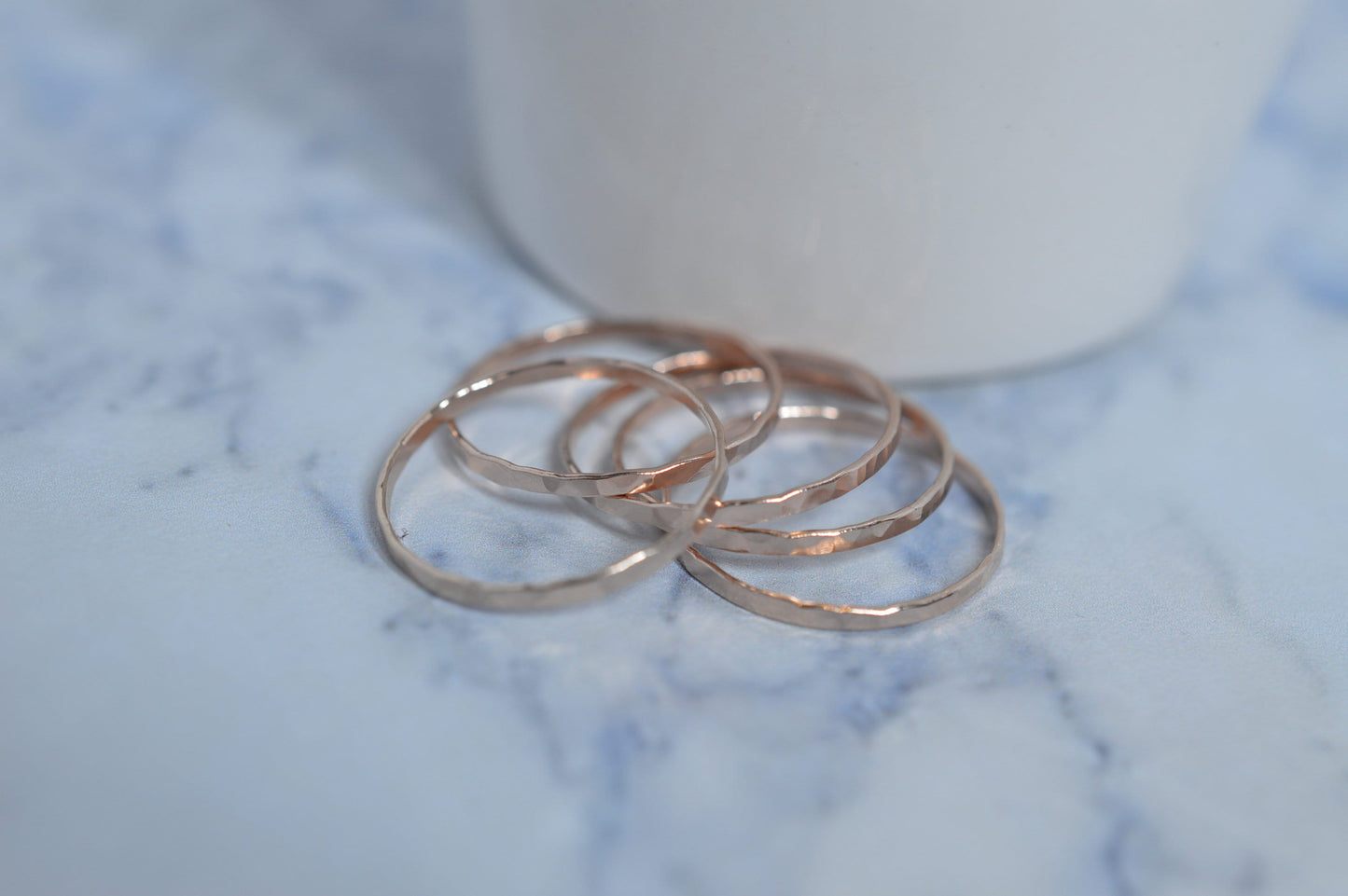 Rose Gold Ultra Thin Hammered Stacking Ring Set