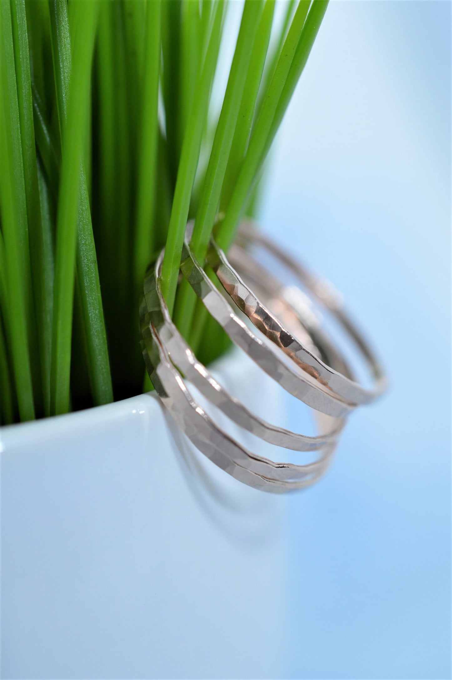 Rose Gold Ultra Thin Hammered Stacking Ring Set