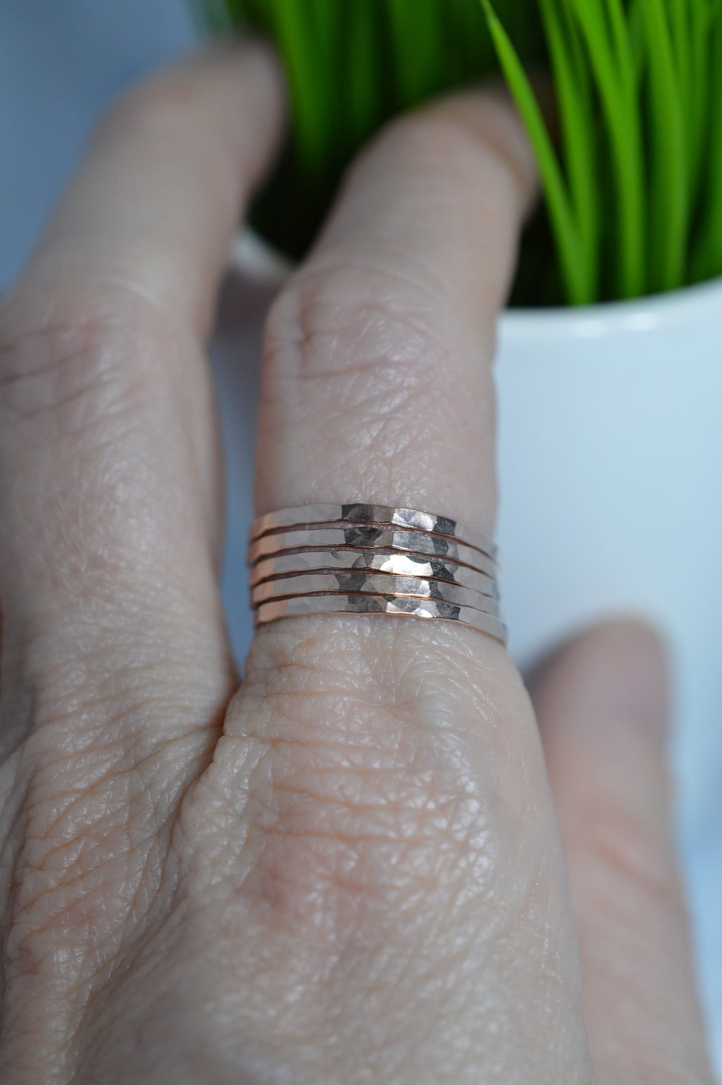 Rose Gold Ultra Thin Hammered Stacking Ring Set