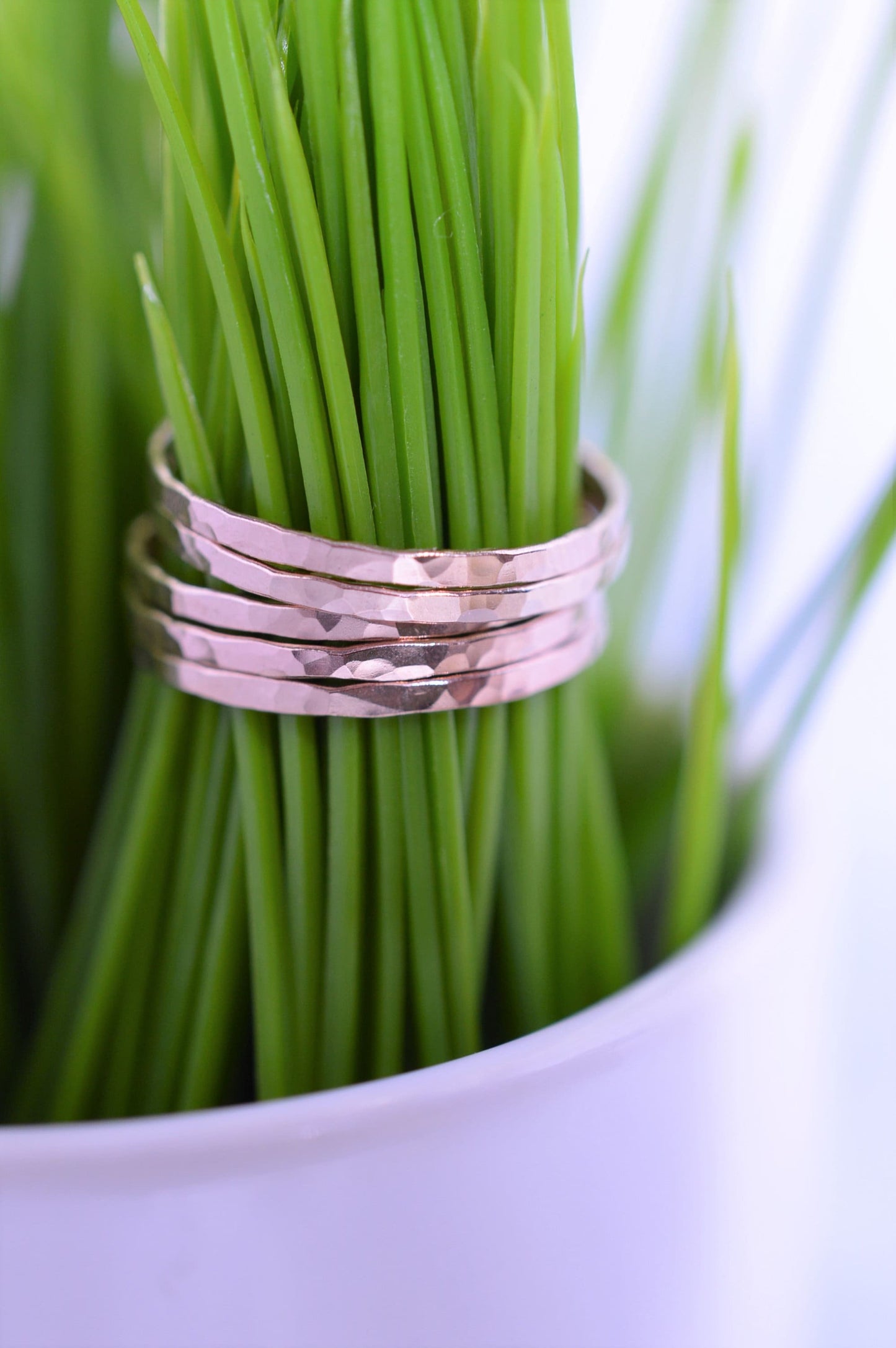 Rose Gold Ultra Thin Hammered Stacking Ring Set