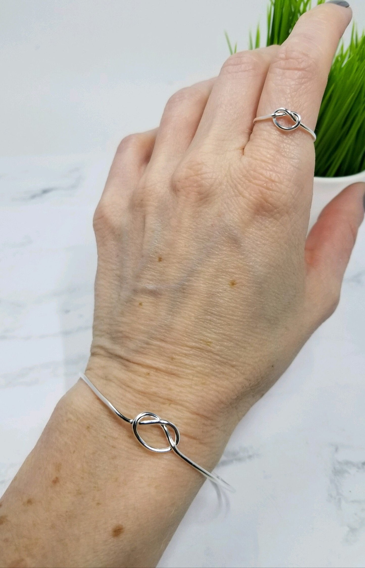 Sterling Silver Love Knot Bangle Bracelet