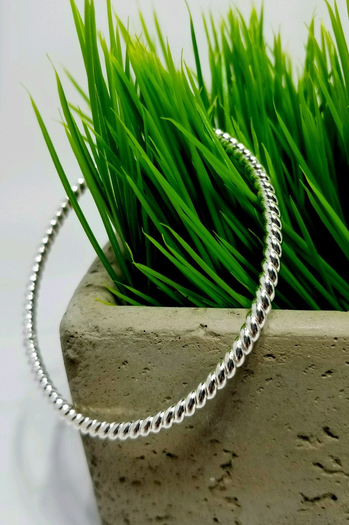 Sterling Silver Thick Twist Rope Bangle Bracelet - Silver Stacking Bracelet