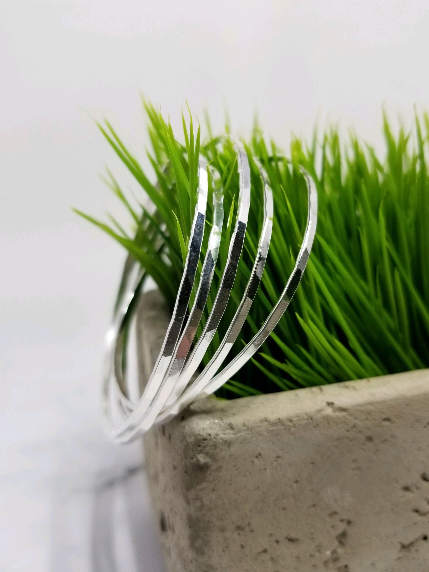 Hammered Bangle Bracelet in Sterling Silver