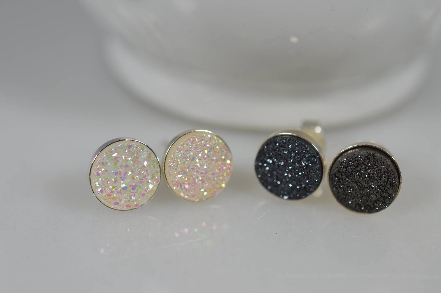 Sterling Silver Druzy 8mm Earrings