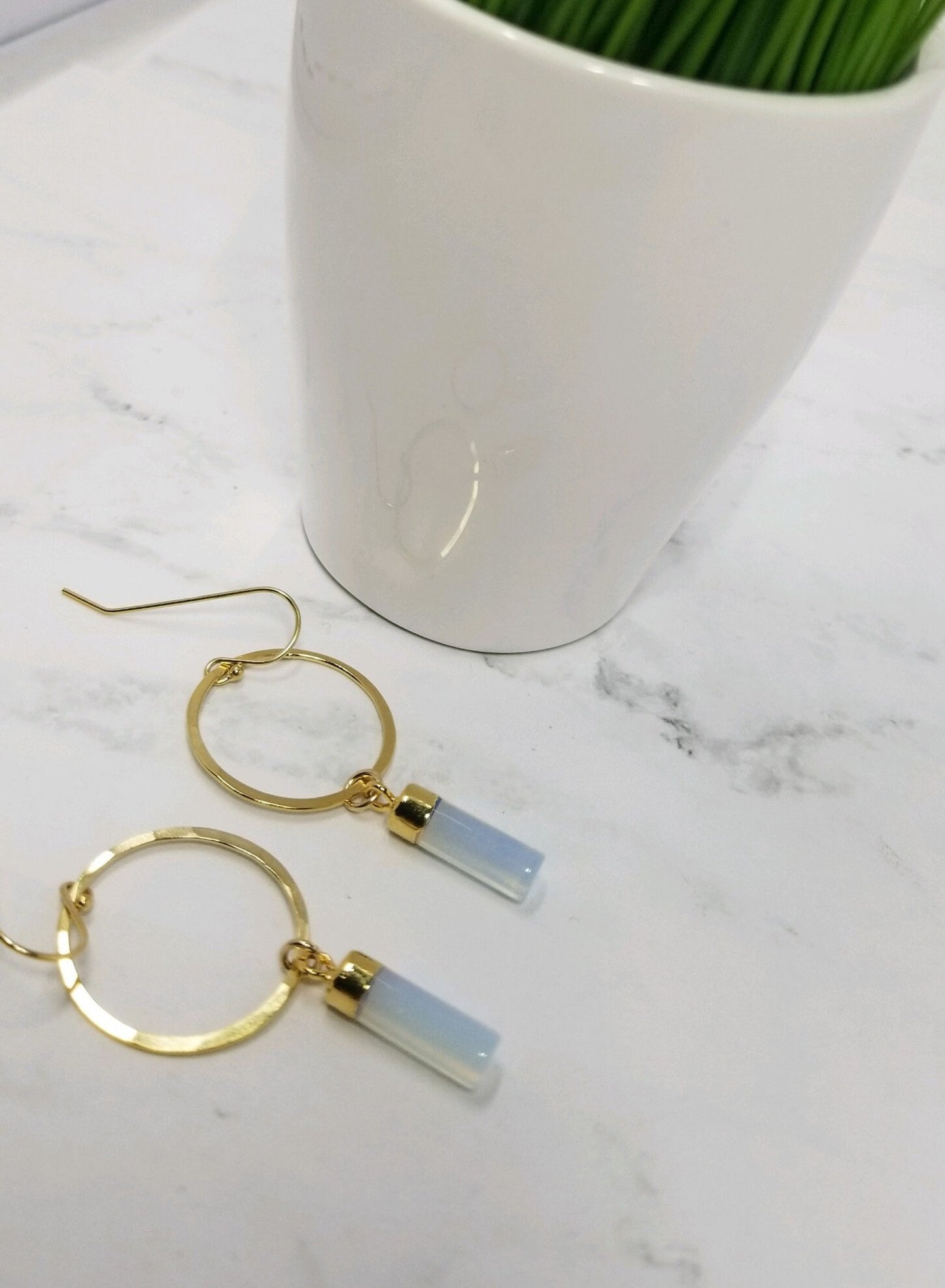 Gold fill opal hoop earrings