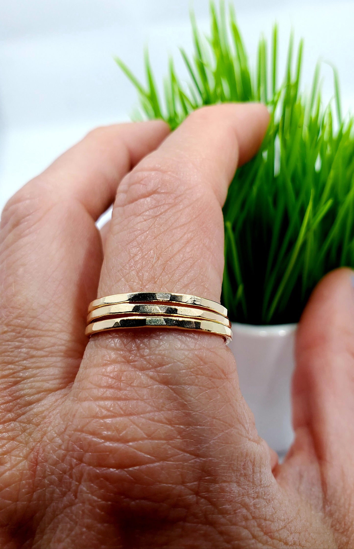 Set of 3 14k Gold Hammered Ring