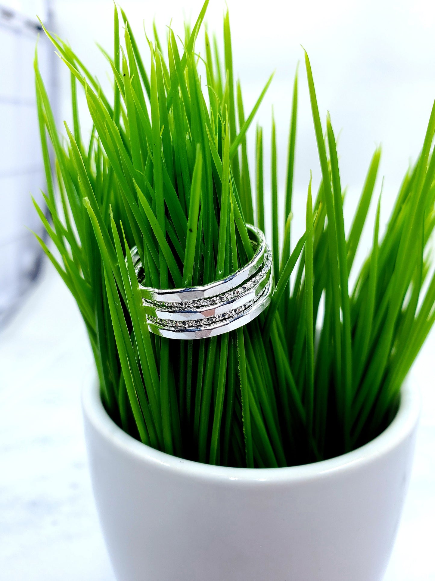 Sterling Silver  Stack Rings - Hammered and Starburst, Set of 5