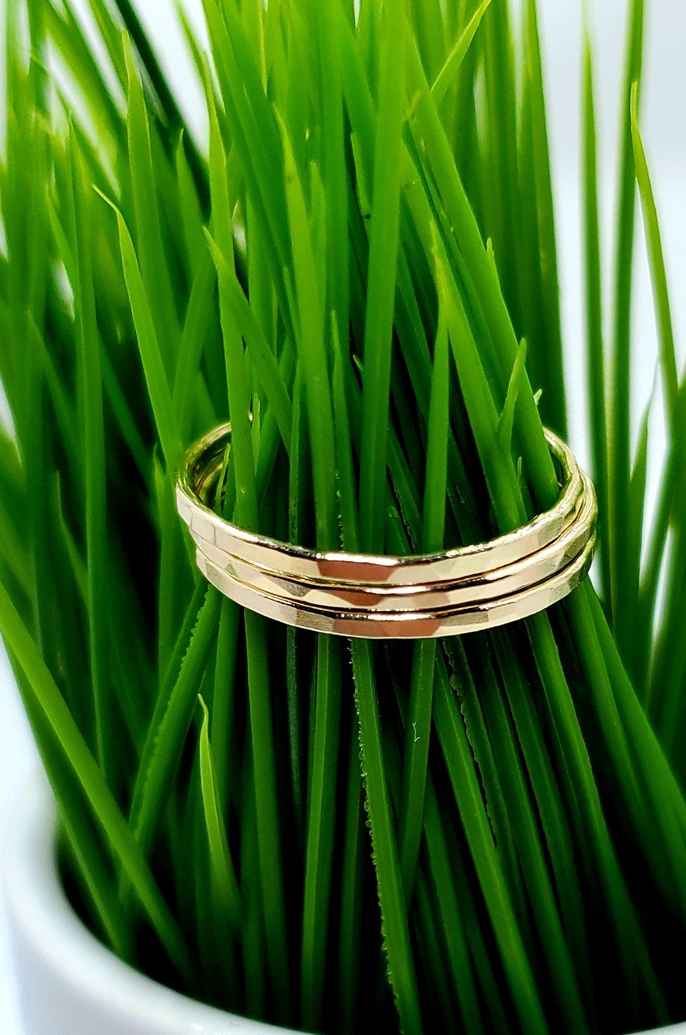 Set of 3 14k Gold Hammered Ring