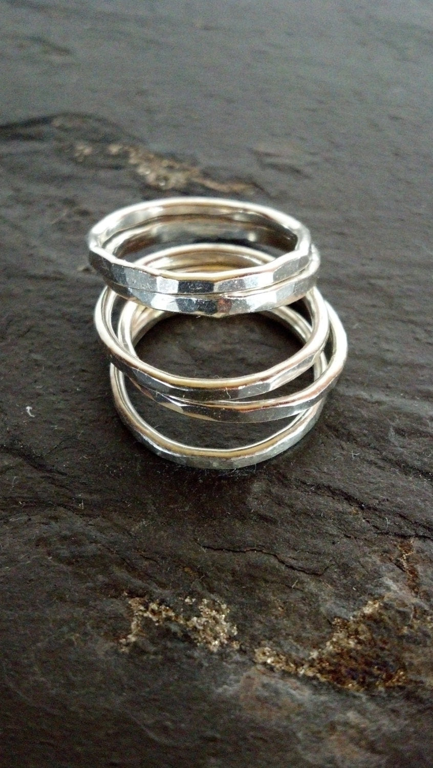 Sterling Silver  Hammered Stack Ring - ONE ring