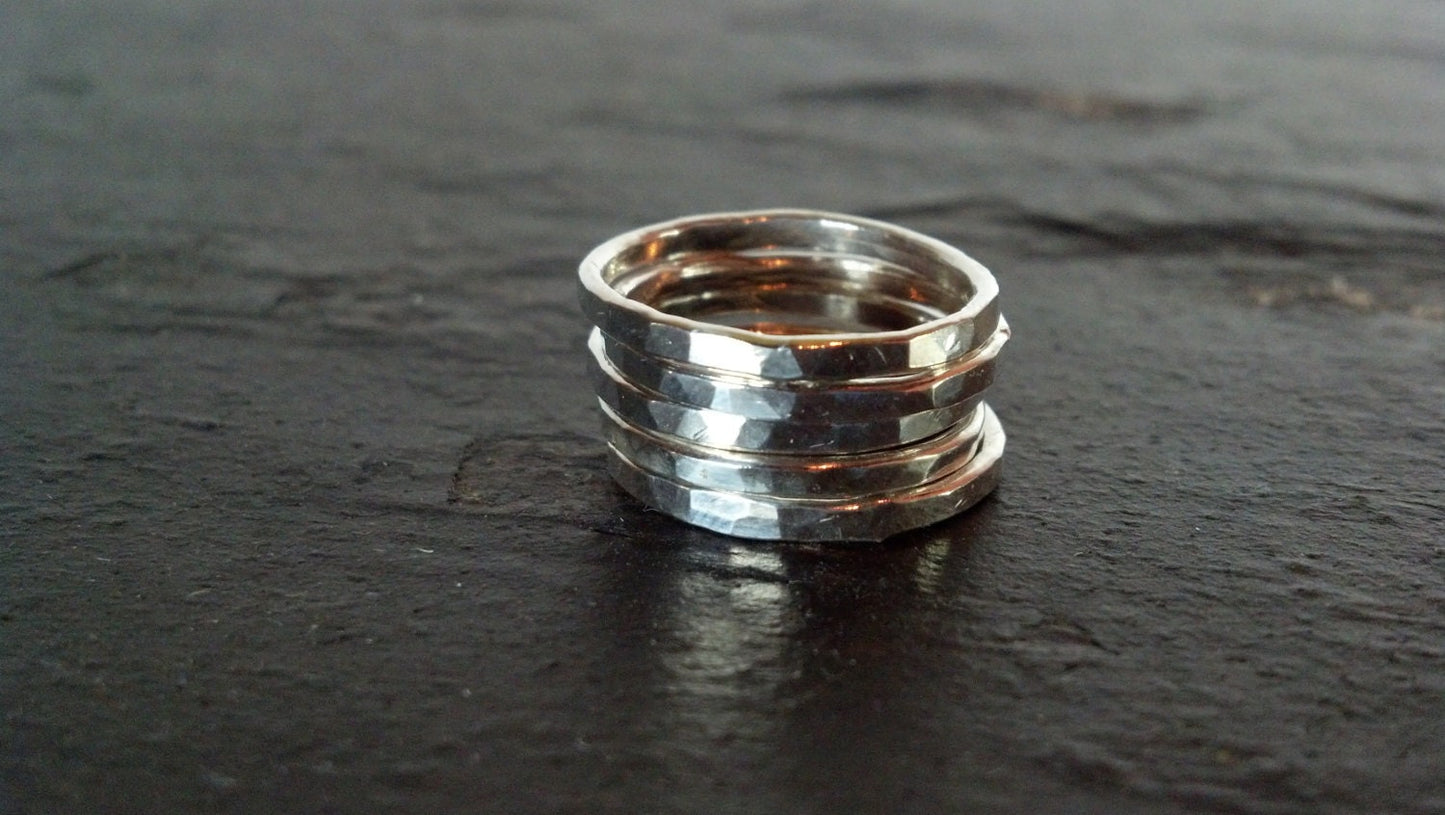 Sterling Silver  Hammered Stack Ring - ONE ring