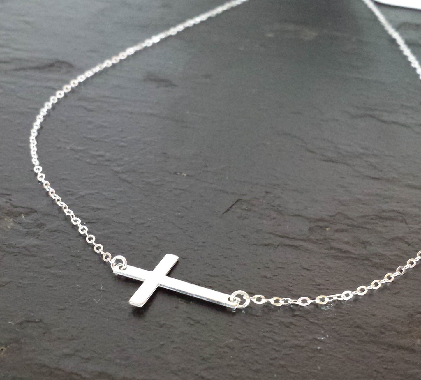 Sterling Silver Sideways Cross Necklace