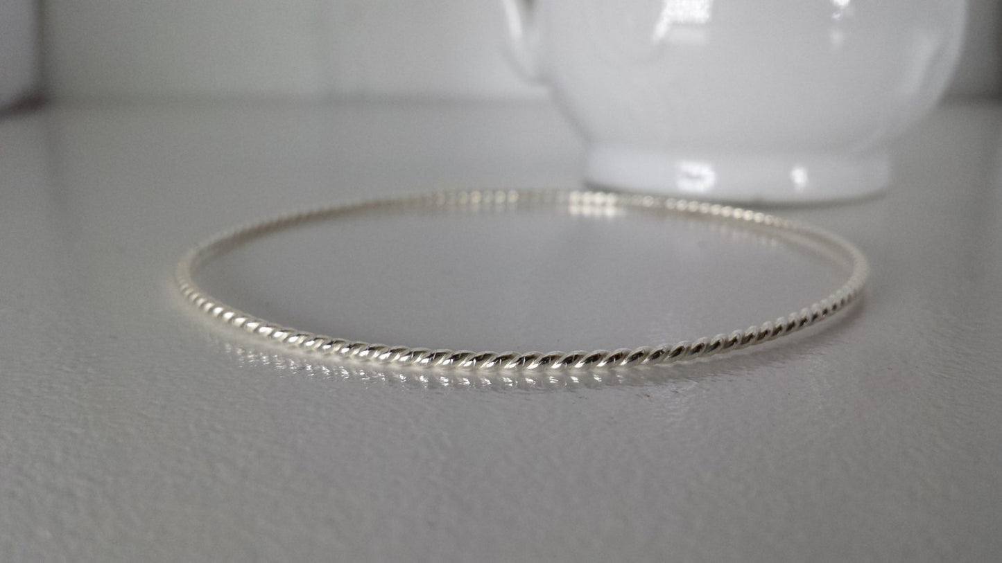 Sterling Silver Twist Rope Bangle Bracelet - Silver Stacking Bracelet