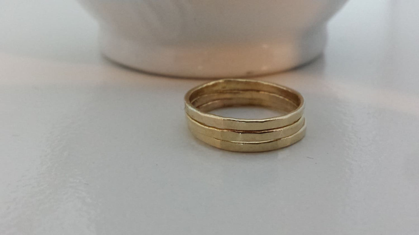 Set of 3 14k Gold Hammered Ring