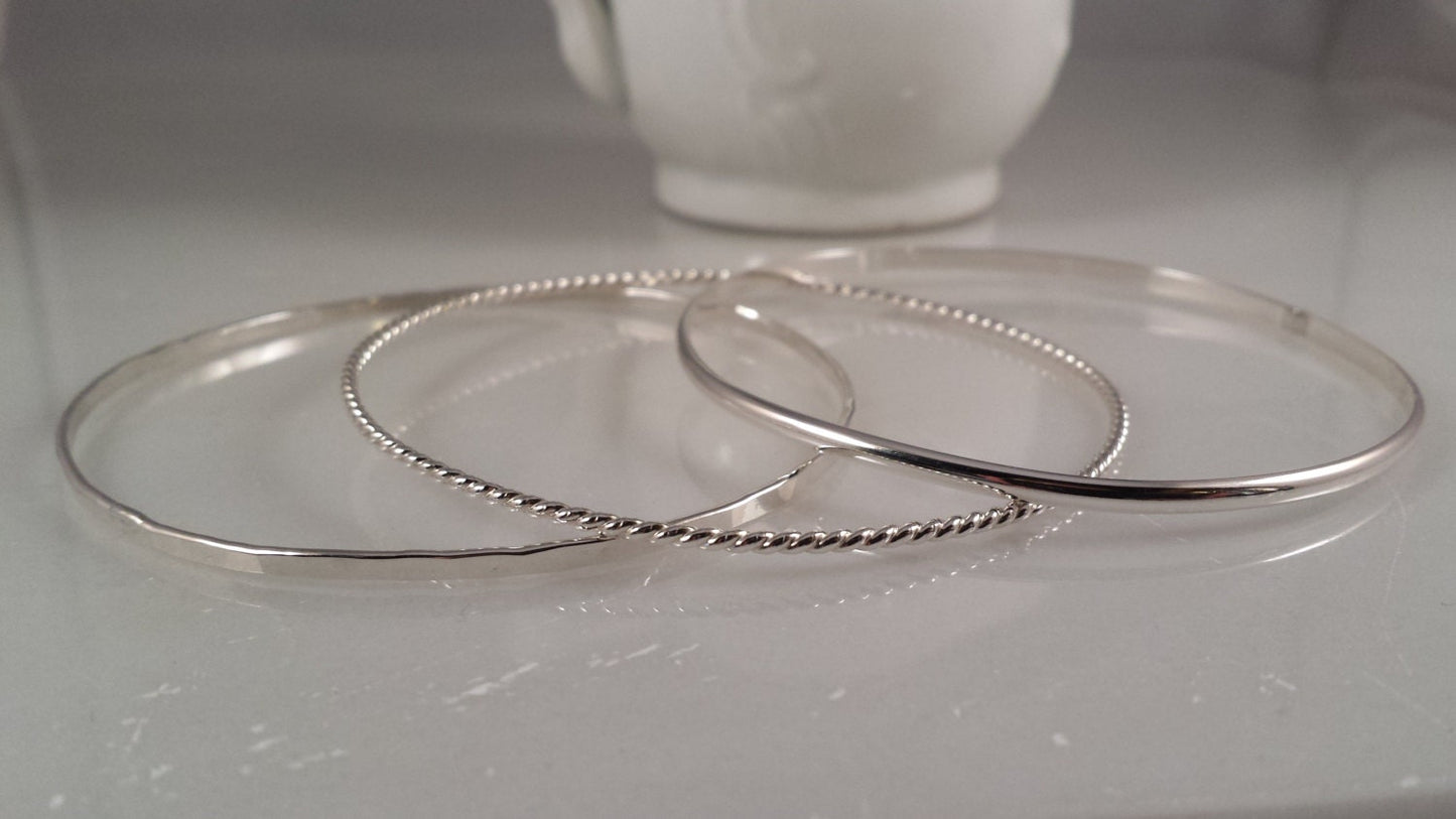 Simple Sterling Silver Bangle Bracelet Set