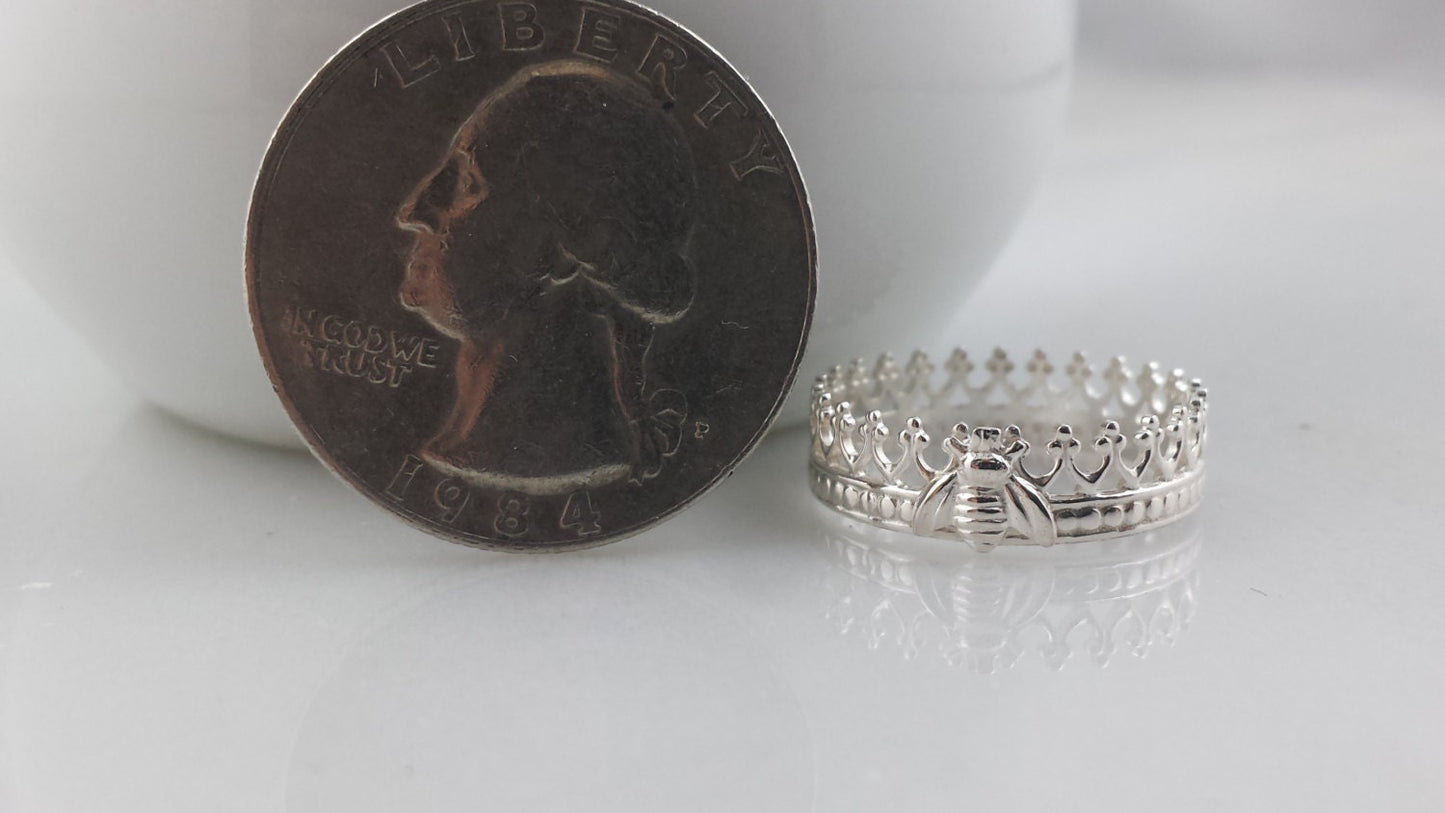 Sterling Silver Queen Bee Crown Ring