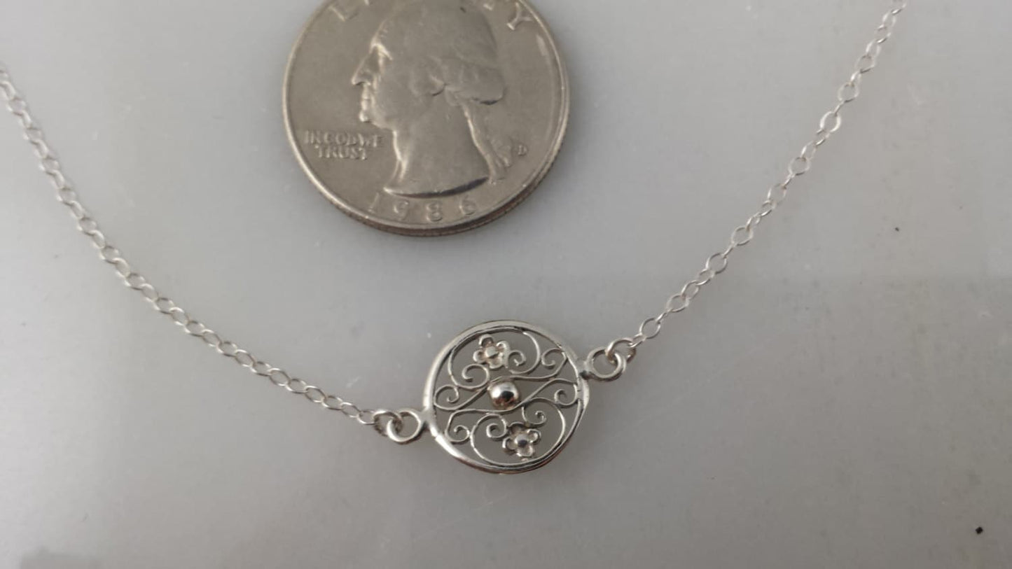 Sterling Silver Floral Filigree Necklace