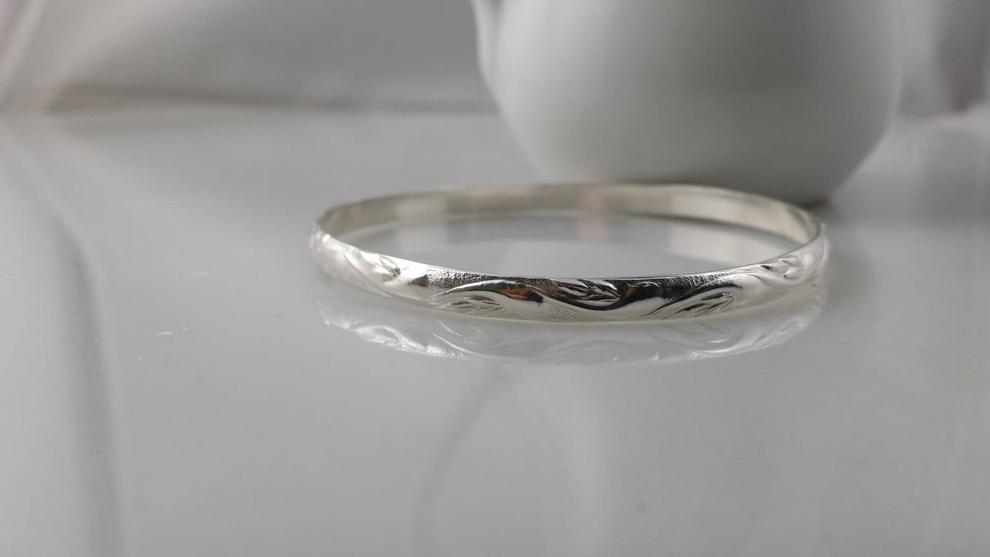 Sterling Silver Swirl Pattern Bangle Bracelet