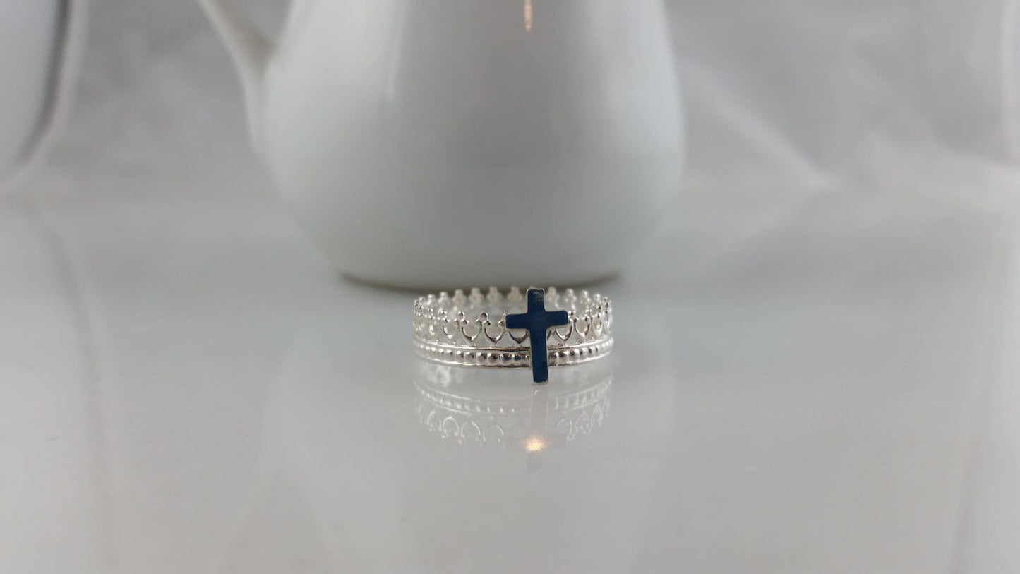 Sterling Silver Cross and Crown Ring