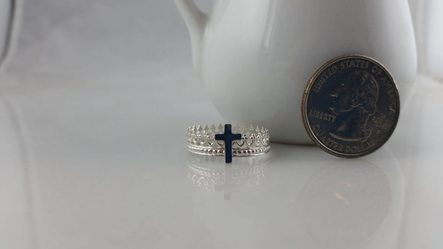 Sterling Silver Cross and Crown Ring