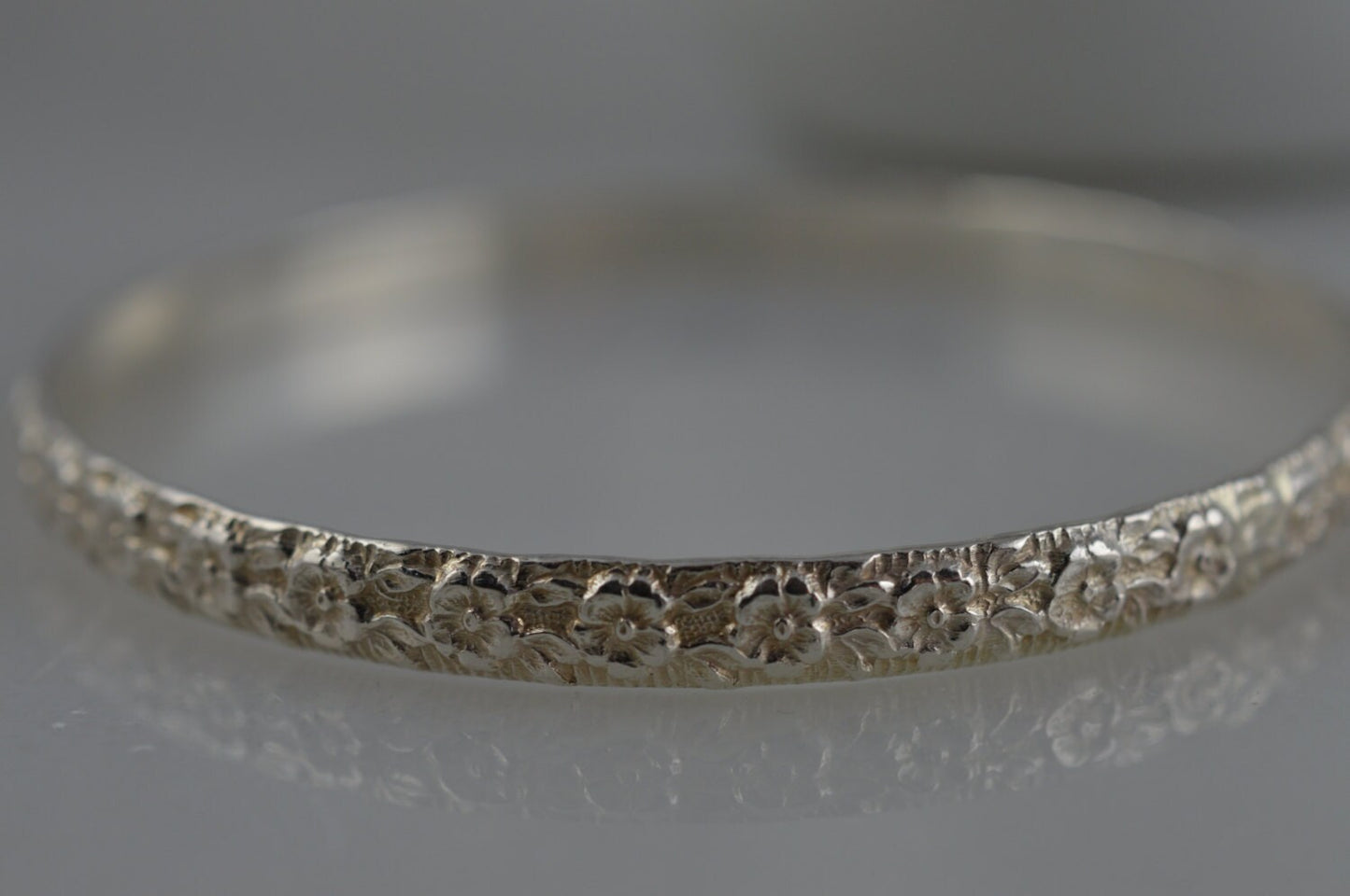 Sterling Silver Floral Bangle Bracelet