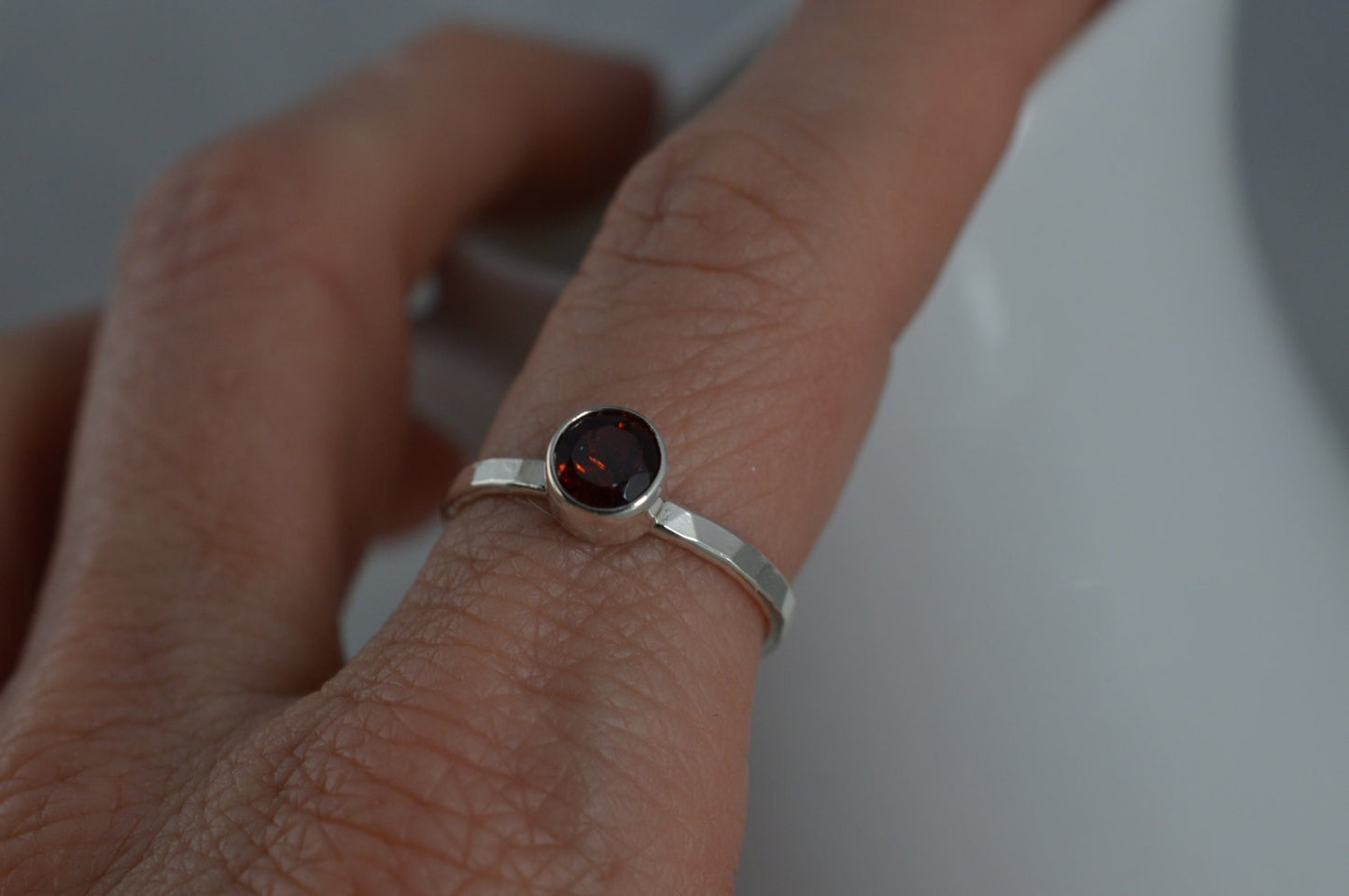 Sterling Silver 5mm Garnet Ring