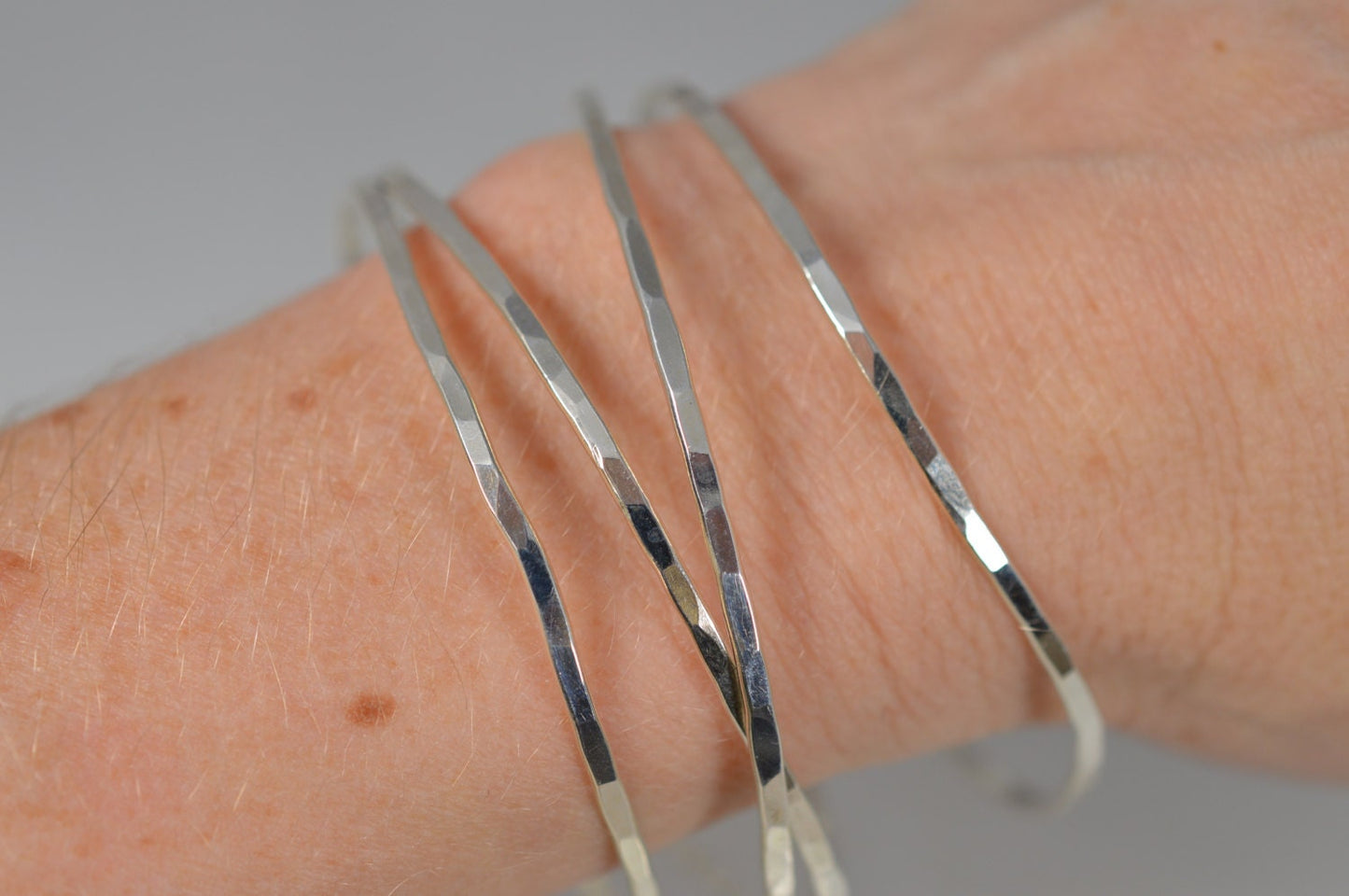 Sterling Silver Hammered Spring Bangle Bracelet