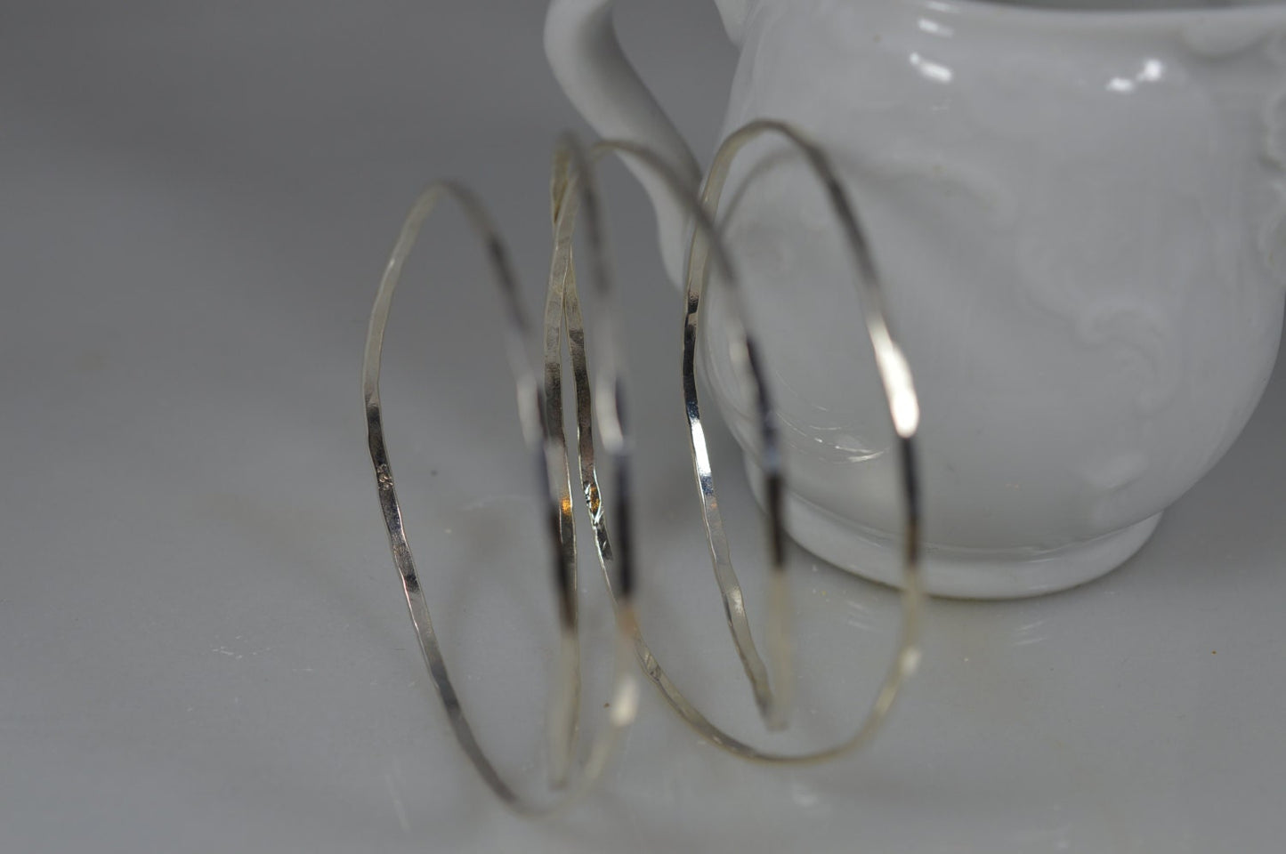 Sterling Silver Hammered Spring Bangle Bracelet