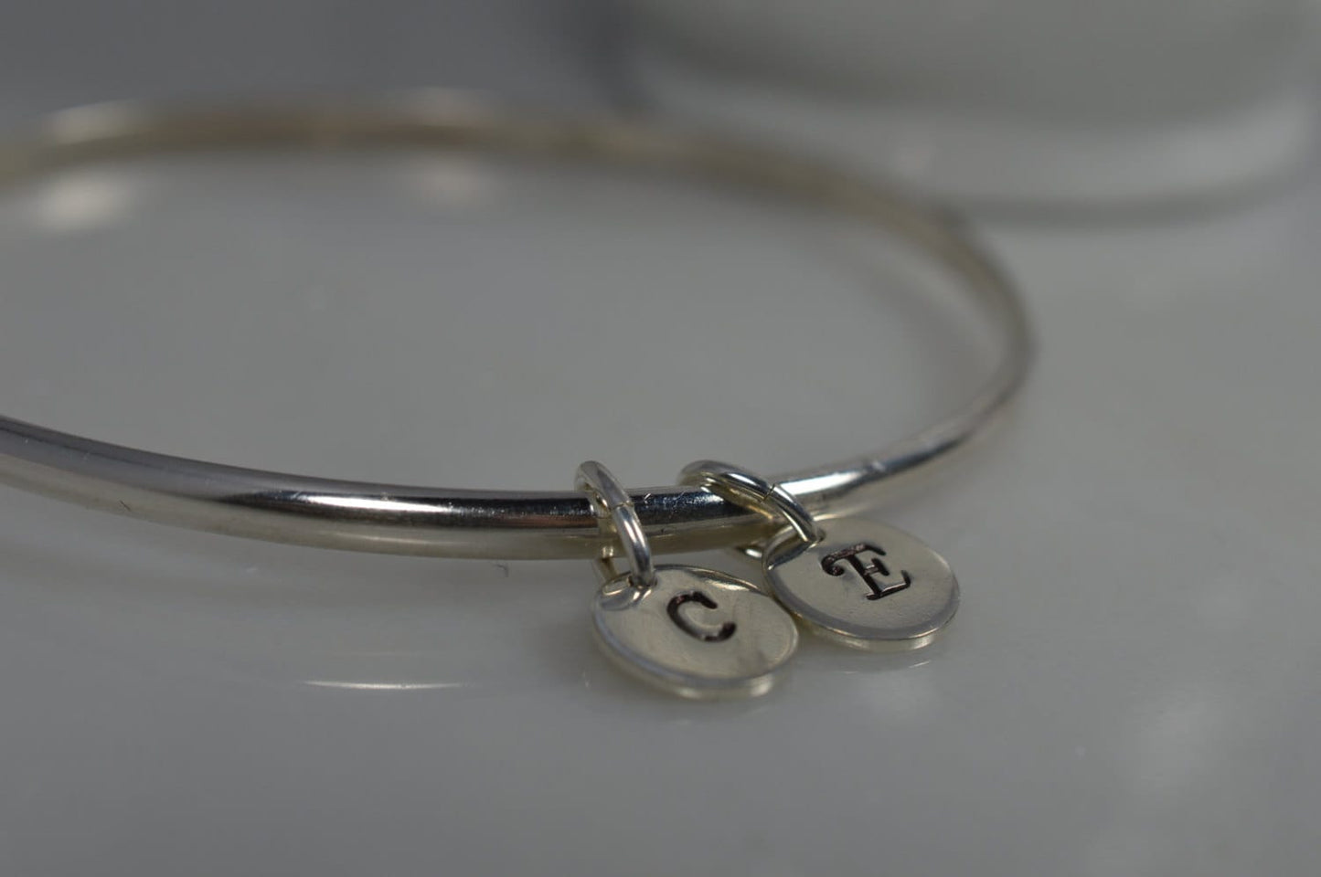 Sterling Silver Custom Initial Charm Bangle Bracelet