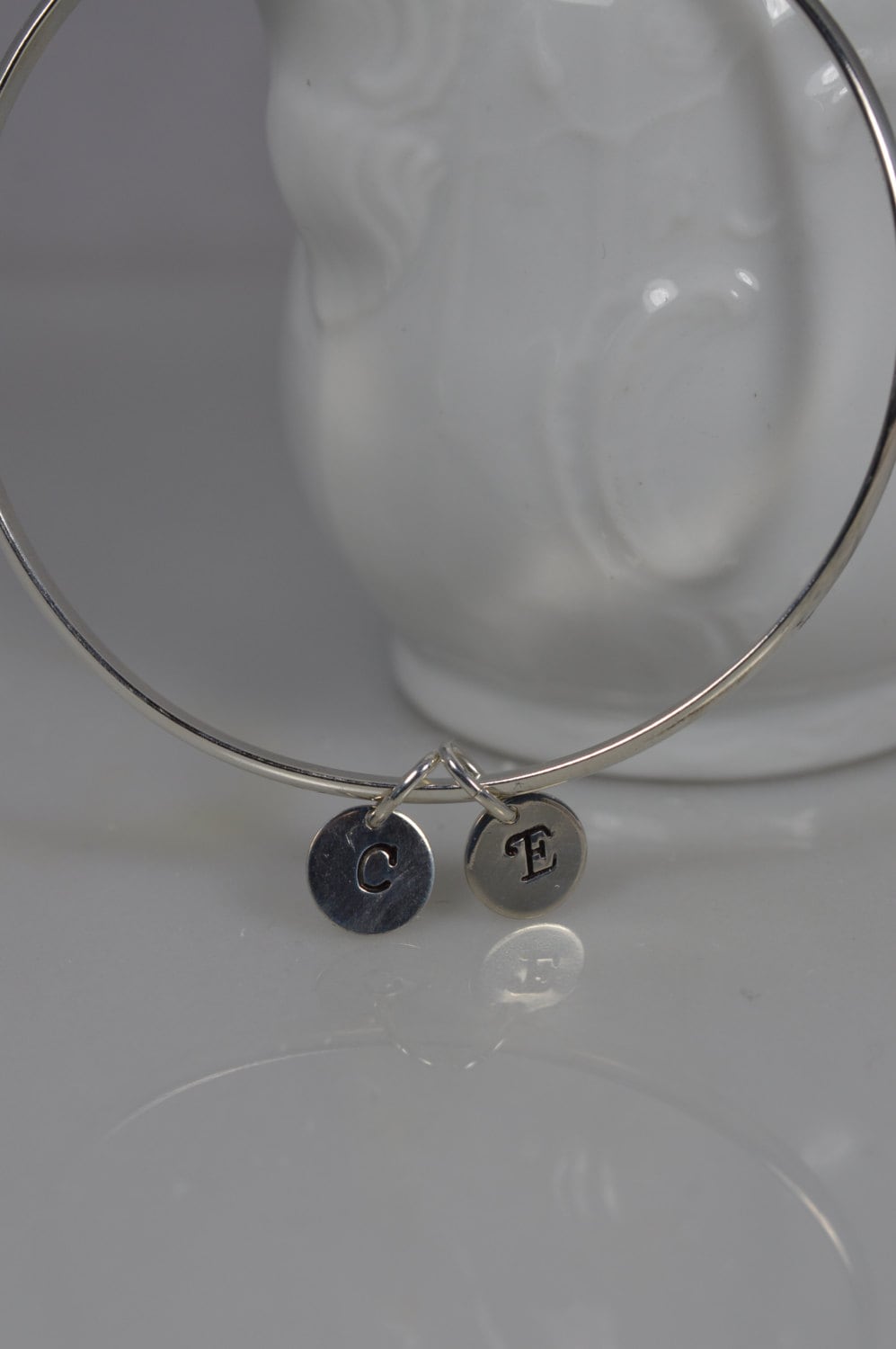 Sterling Silver Custom Initial Charm Bangle Bracelet