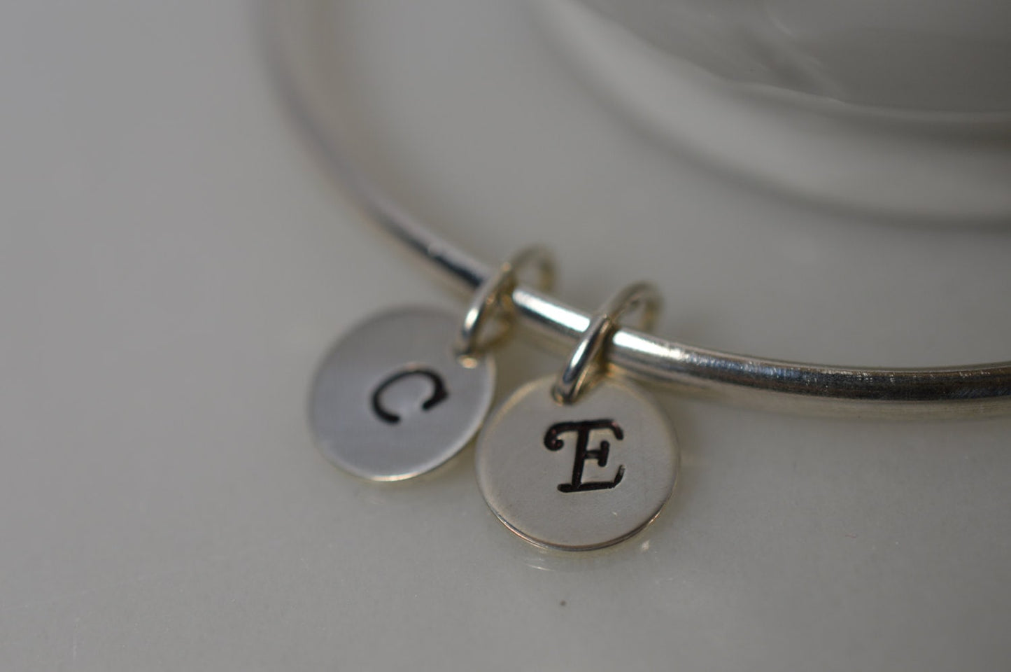 Sterling Silver Custom Initial Charm Bangle Bracelet