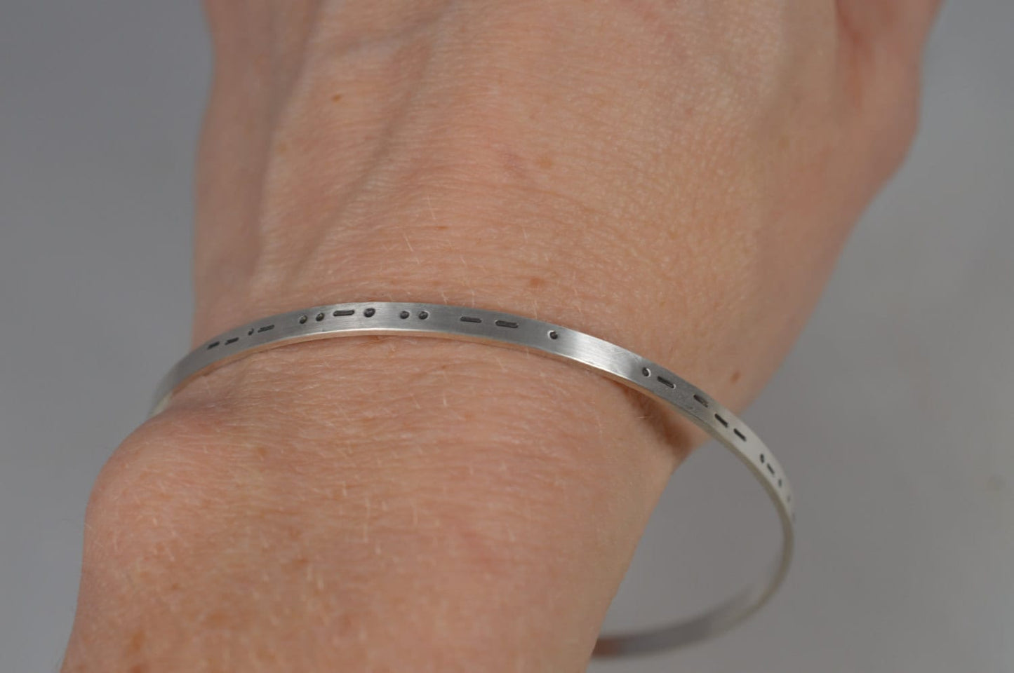 Sterling Silver Custom Morse Code Bangle Bracelet